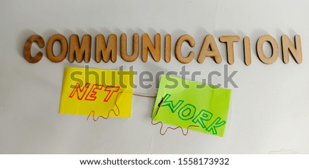 communication network terminology displayed with metal wire concept on paper slip 