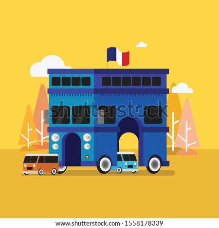 architecture car illustration with flat style