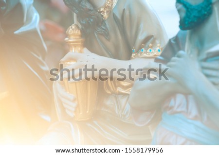 Character in Christmas nativity scene. with baby Jesus
