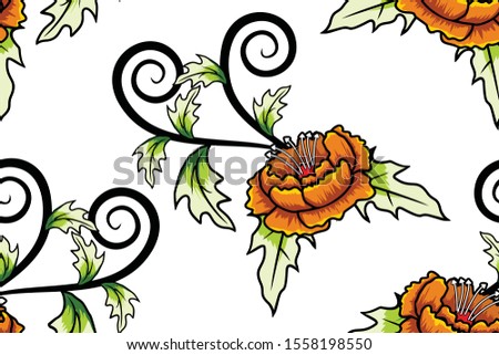 Seamless pattern with floral vector Illustration, flower batik motif