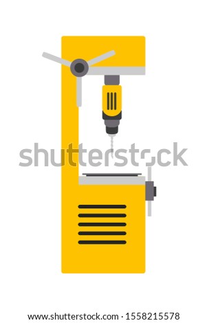 Drilling machine flat vector illustration. Yellow industrial apparatus isolated clipart on white background. Automated electric drill. Factory machinery. Building and repair equipment design element
