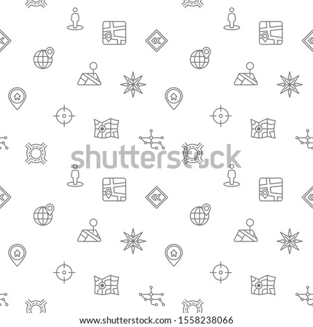 Seamless pattern with map and navigation icon on white background. Included the icons as direction, road, gps navigation, direction sign, arrow And Other Elements.