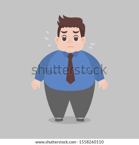 Big Fat working Man worry wearing Work clothes, Healthcare concept cartoon Healthy character flat vector design.