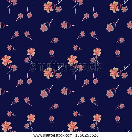 seamless vector flowers pattern on blue      background
