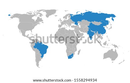 World map with BRICS countries vector illustration. Geographical business background graphics design.