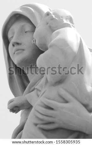 Monochromatic Virgin Mary and baby Jesus