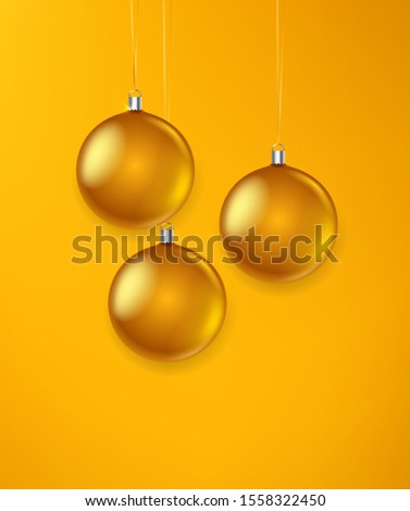 Matte golden glass Christmas baubles vector illustration. Template for greeting card