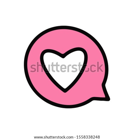 Heart in speech bubble icon isolated on white background. Heart shape in message bubble. Love sign. Valentines day symbol. Vector Illustration.Cute cartoon sticker, print, tattoo, logo, emblem, symbol