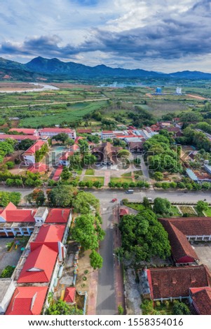 Aerial view of " Nha tho go " or Wooden church Kon Tum, Vietnam.