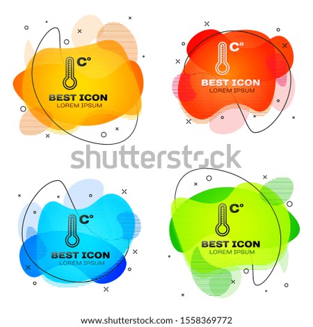 Black Meteorology thermometer measuring heat and cold icon isolated on white background. Temperature Celsius. Set abstract banner with liquid shapes. Vector Illustration