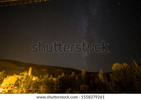 Arcos de las Salina Teruel Aragon Spain with the milky way and stars in a summer night Starlight spot
