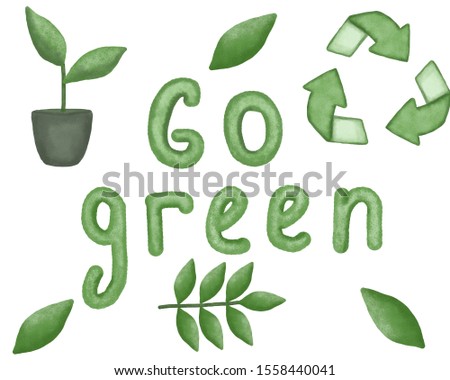 
Ecology concept. Bio Ecological problems. Save the nature. Set clip art illustrations on the theme of ecology. Lettering.Save the planet