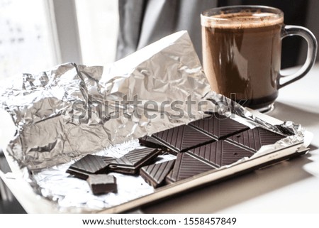 tasty aromatic morning coffee with chocolate for breakfast