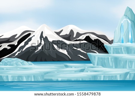 Nature scene with snow on the mountain illustration