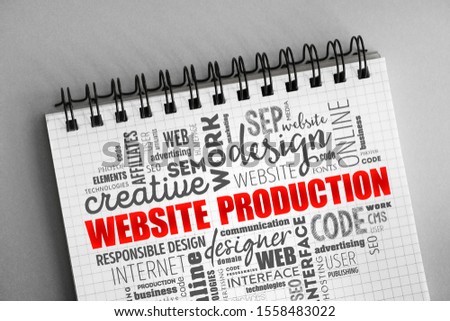 Website production process word cloud, technology concept background