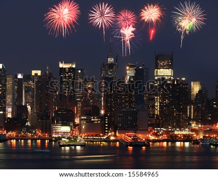 The Midtown Manhattan Skyline with firework illustration