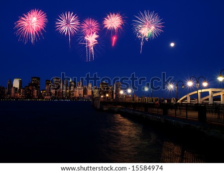 The Lower Manhattan Skyline with firework illustration