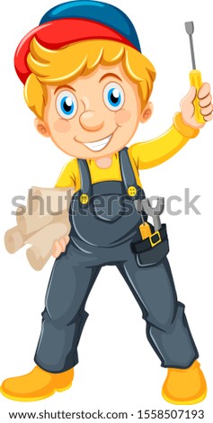 Mechanic with papers and tool illustration