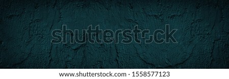 Neon blue wall rough wide texture. Cement drips dark grunge widescreen background