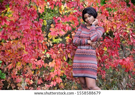 Young women in autumn park., beautiful colors. Autumn months September, October.