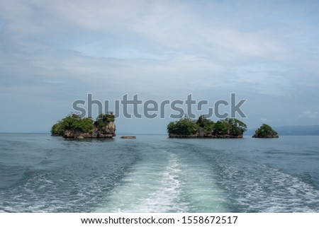 Los Haitises National Park in Samana. Dominican Republic. Mangroves, caves, tropical forest, tropical birds and manatees. Small islets where birds as frigates and pelicans nest.