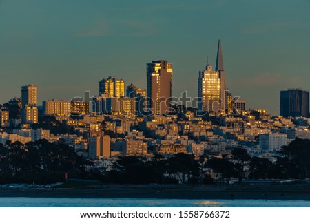 San Francisco skyline  at sunset