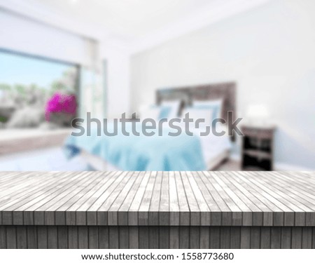 Table Top And Blur Bedroom of The Background. For montage product display or design key visual layout. - Image