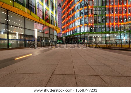 empty concrete square floor with shanghai cityscape