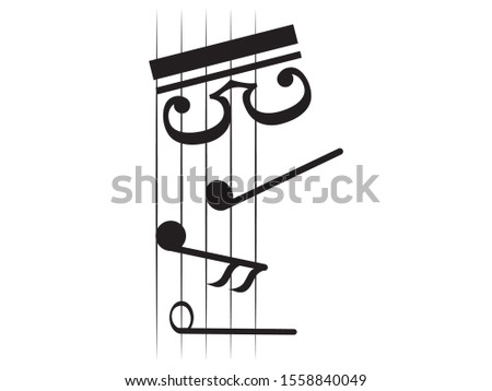 Isolated vertical musical pentagram with musical notes - Vector illustration