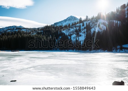 Frozen lake landscape in Salt Lake City, Utah, USA