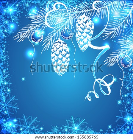 Blue vector Christmas background with fir branch