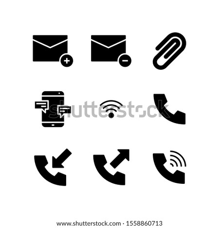 Communication icon set = Add Email, Delete Email, Attachment / Paperclip, Chatting Smartphone, Wifi Signal, Telephone, Telephone In, Phone Out and Phone Ringing