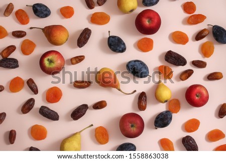 healthy fruits on a pink background