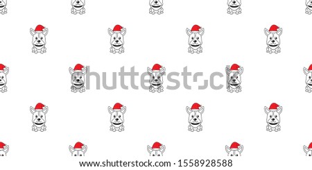 Cartoon cute corgi dog with santa claus christmas hat seamless pattern background for design.