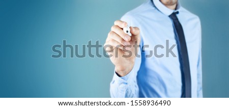 business man presses on touch screen