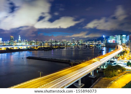 Hong Kong city with highway at night