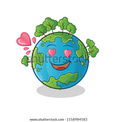 earth cute chibi fall in love cartoon mascot vector illustration