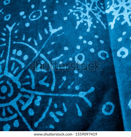 Snowflake Texture. Turquoise Winter Xmas Background. White Drawn Snowflake. Geometric Ornamental Background. White Winter Snow Background. Indigo Sky.