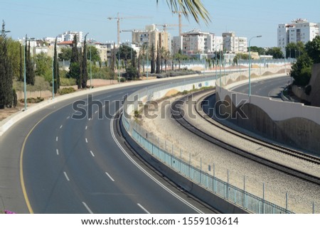 Israel Tel-Aviv road and city view. Royalty-Free Stock Photo #1559103614