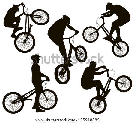 Bike trick detailed vector silhouettes set. Sports design