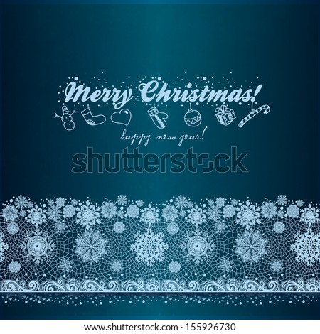 Abstract winter pattern on grange background.Lace from snowflakes.The lace strip for decoration.Winter theme,holidays.Template frame design for card.Lace Doily.Used for packaging, invitations 