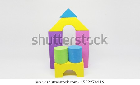 Toy Blocks, Home Building Series Using Toy Blocks, Colorful Sponge Building blocks isolated on white Background