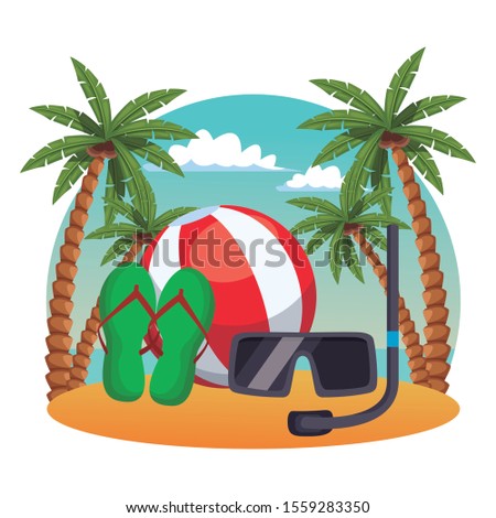 beach design with snorkell mask and sandals over white background, colorful design. vector illustration