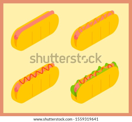 Hot dog set in isometric