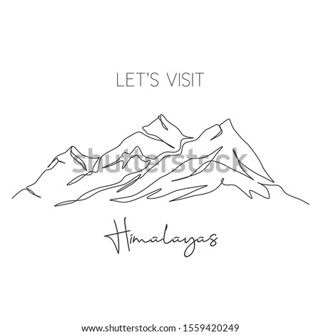 One continuous line drawing Himalaya Mount Everest landmark. World iconic place in Nepal Tibet. Holiday vacation wall decor art poster print concept. Modern single line draw design vector illustration