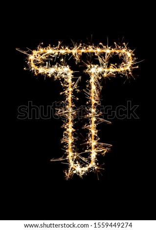 alphabetic letter T burning sparkler, 3D, ILLUSTRATIOn