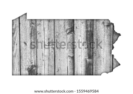 Detailed and colorful image of map of Pennsylvania on weathered wood