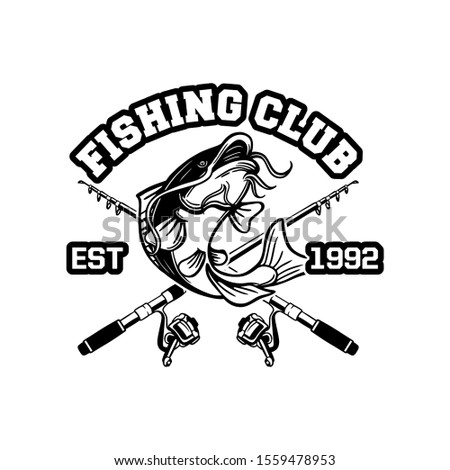 catfish jump in black and white for logo or badge of sign fishing club