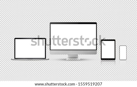 set new model of computer display or desktop and smartphone laptop , isolated with clipping path on transparent background