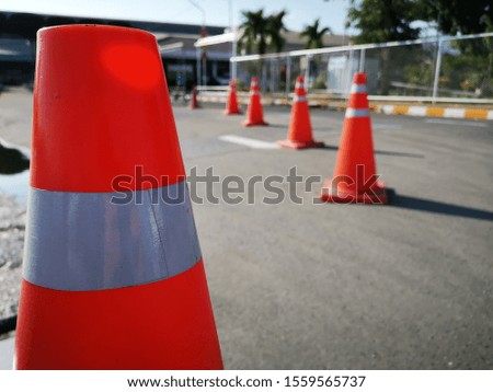 Traffic cones set on the road to warn traffic